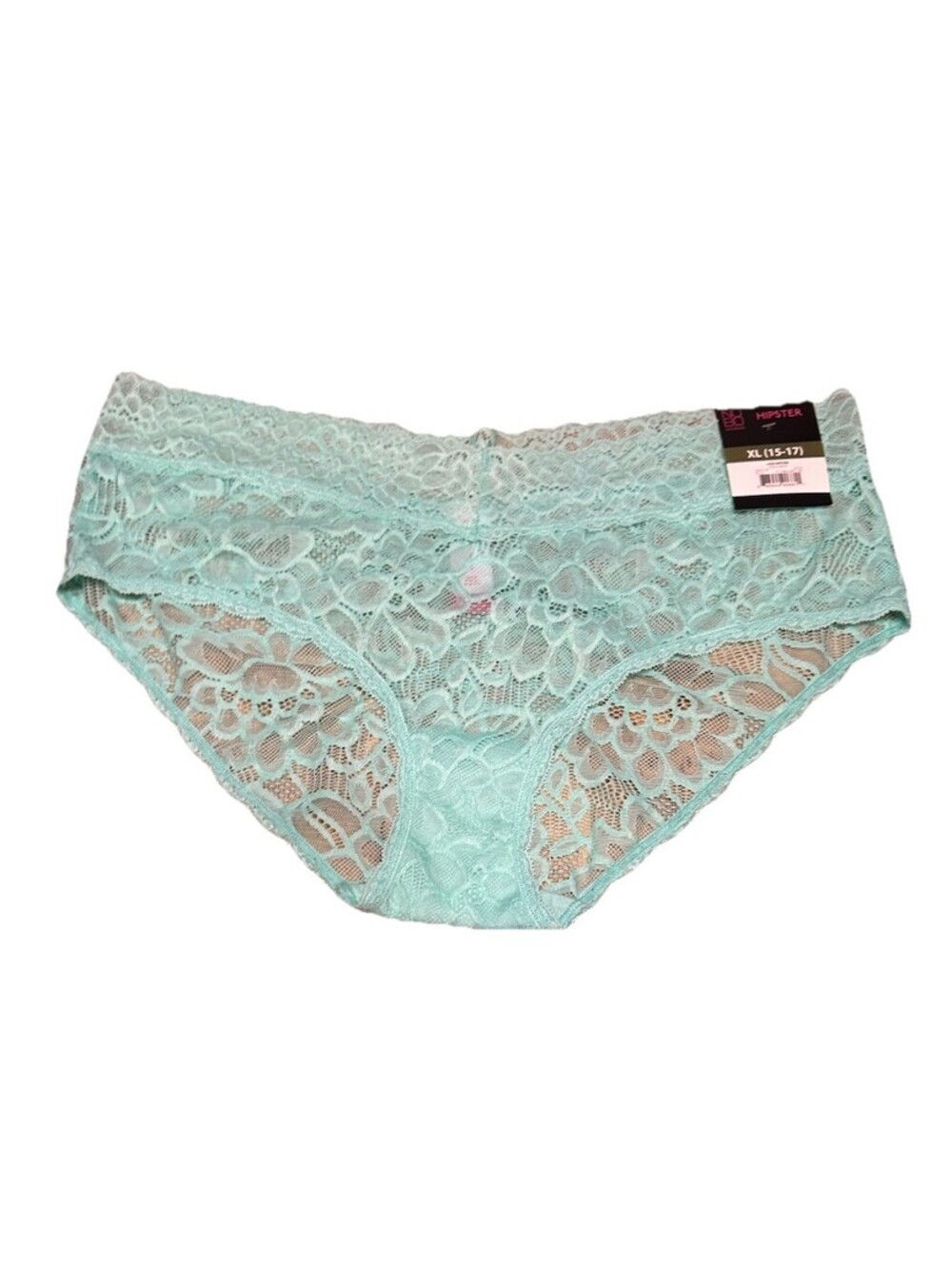 NWT No Boundaries Lace Hipster Panties XL 15-17 Aqua Verde Floral Sheer Briefs